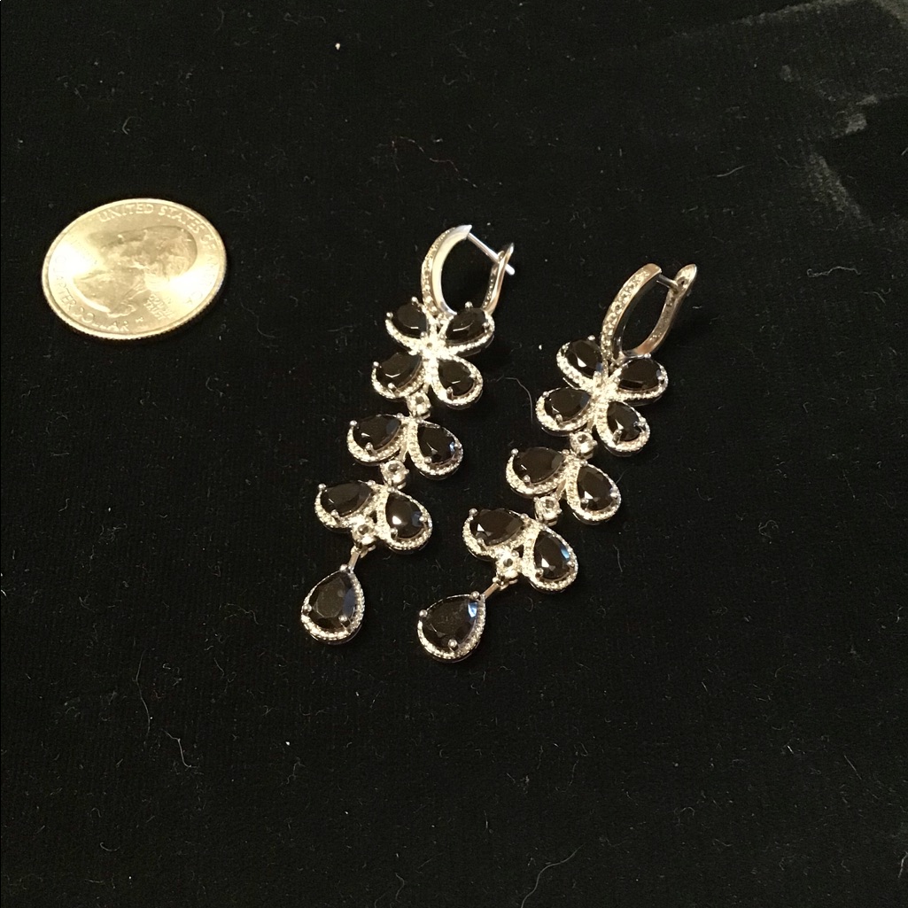 Black Spinel White Topaz Faceted Huggie Earrings 145$